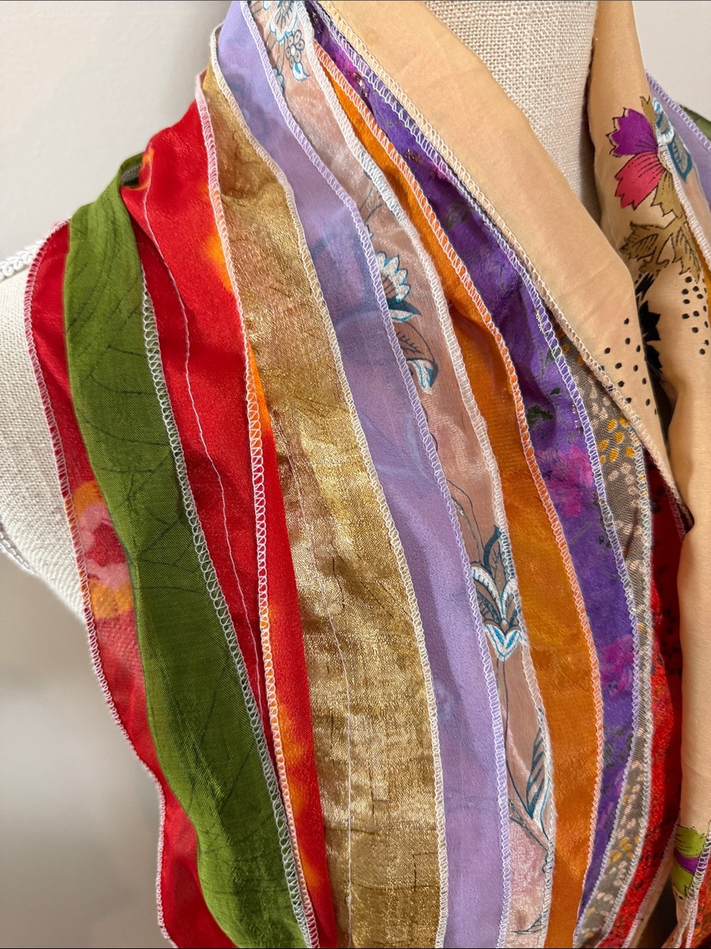 Silk Scarf Made in India from Silk Sari Fabric Multi-Color Women's Scarf - Picture 4 of 9
